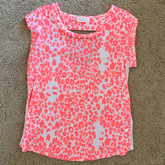 Zara Collection Neon Coral Leopard Print Top - Picture 3 of 7